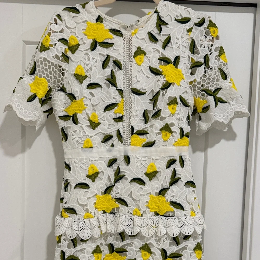 Just Me Floral Lace Midi Dress - White and Yellow Size S - Picture 3 of 5